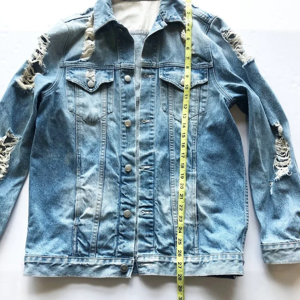 LOVERS + FRIENDS James Distressed Denim Jacket Womens Medium Ripped Casual